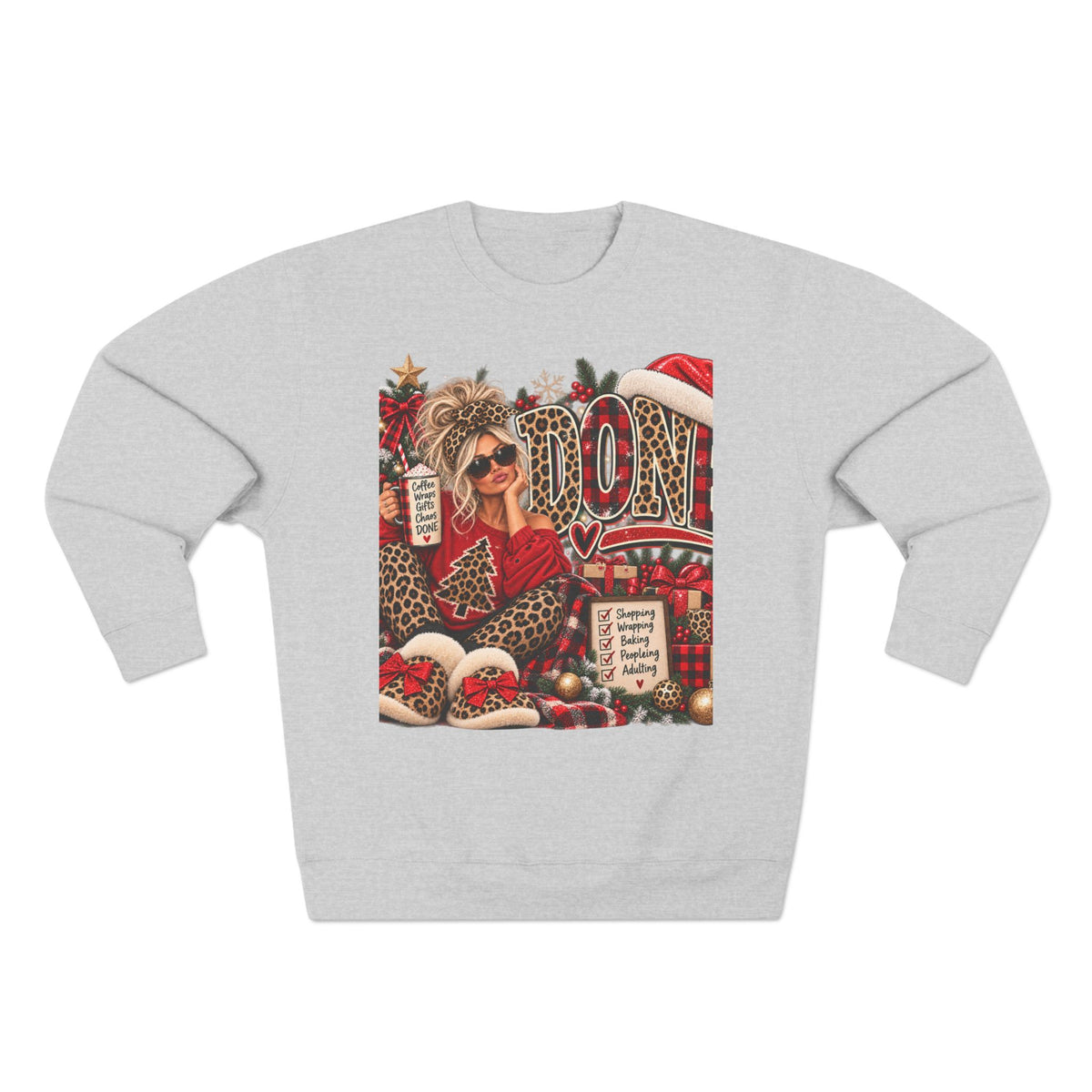Christmas Mom Crewneck Sweatshirt - Leopard Santa Holiday Graphic