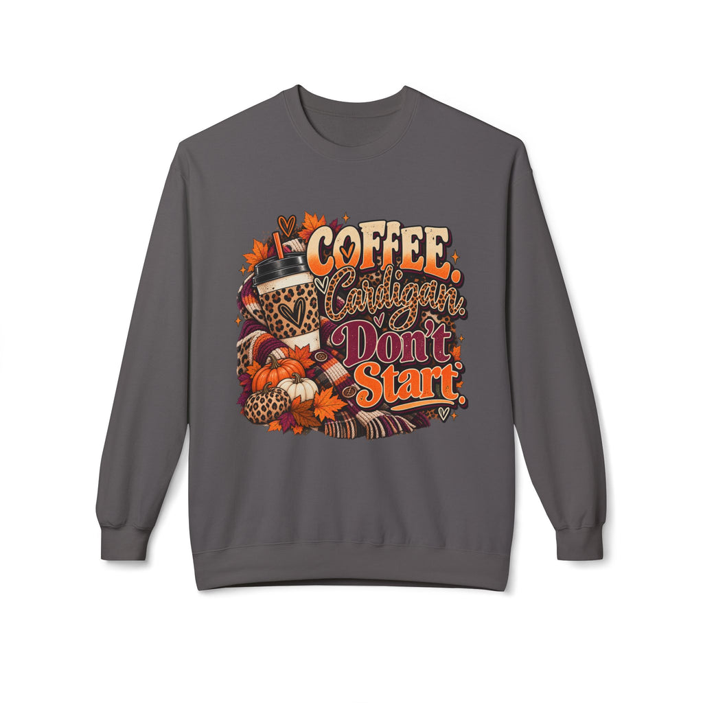 Coffee & Cattitude Sweatshirt — "Coffee and Cattitude Don't Start" Fall Crewneck