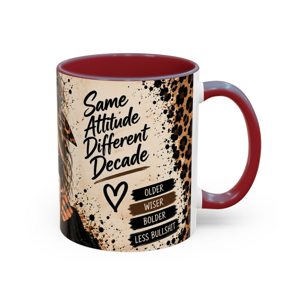 Gen X Fueled Accent Coffee Mug — “Same Attitude Different Decade” Leopard Design (11/15oz)