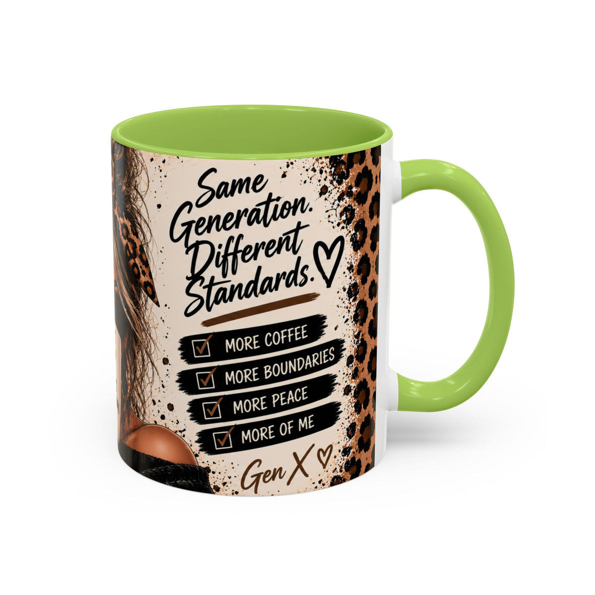 Gen X Coffee Mug - "Gen X Fueled by Choices Not Approval" Leopard Accent Mug