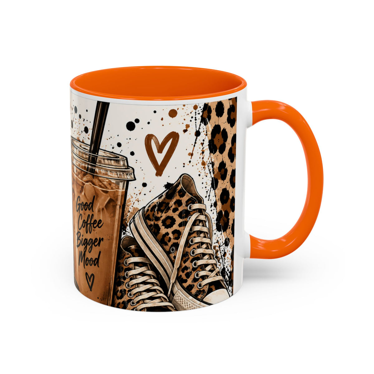 Coffee Lover Accent Mug — 'Good Coffee Bigger Mood' Leopard Design (11/15oz)