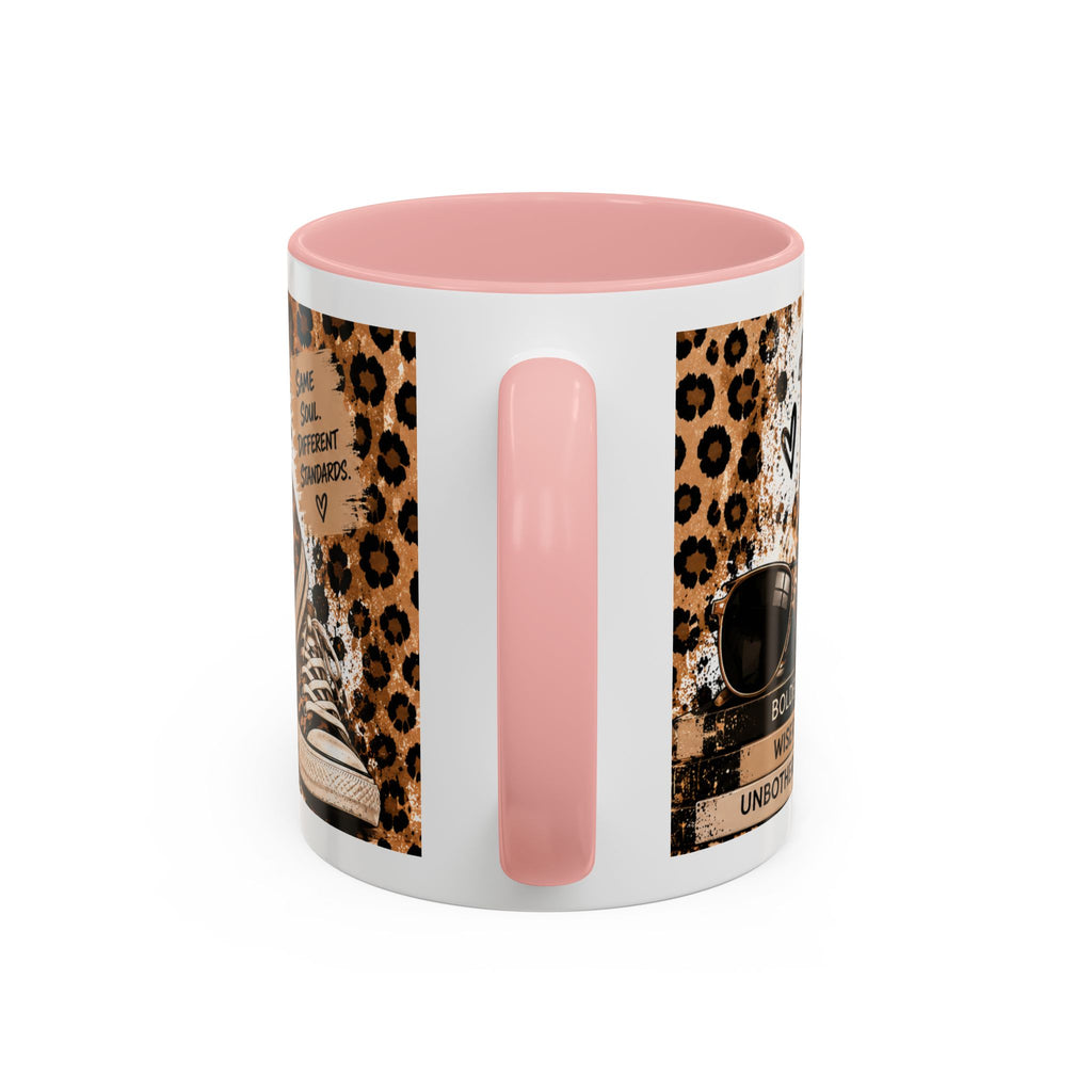 Good Coffee Bigger Boundaries Accent Mug — Leopard Sneaker Coffee Quote (11/15oz)