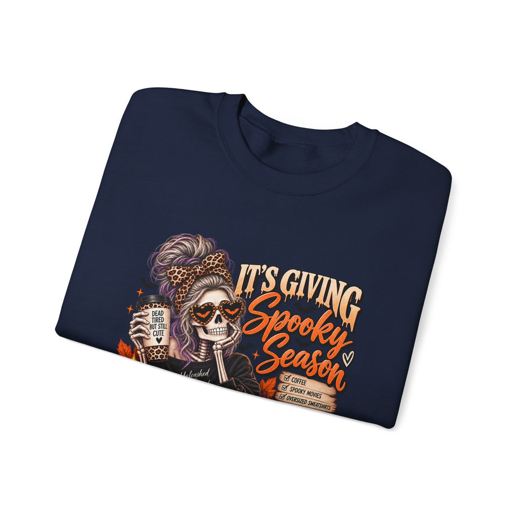 Halloween Sweatshirt - "It's Giving Spooky Season" Skeleton Witch Crewneck