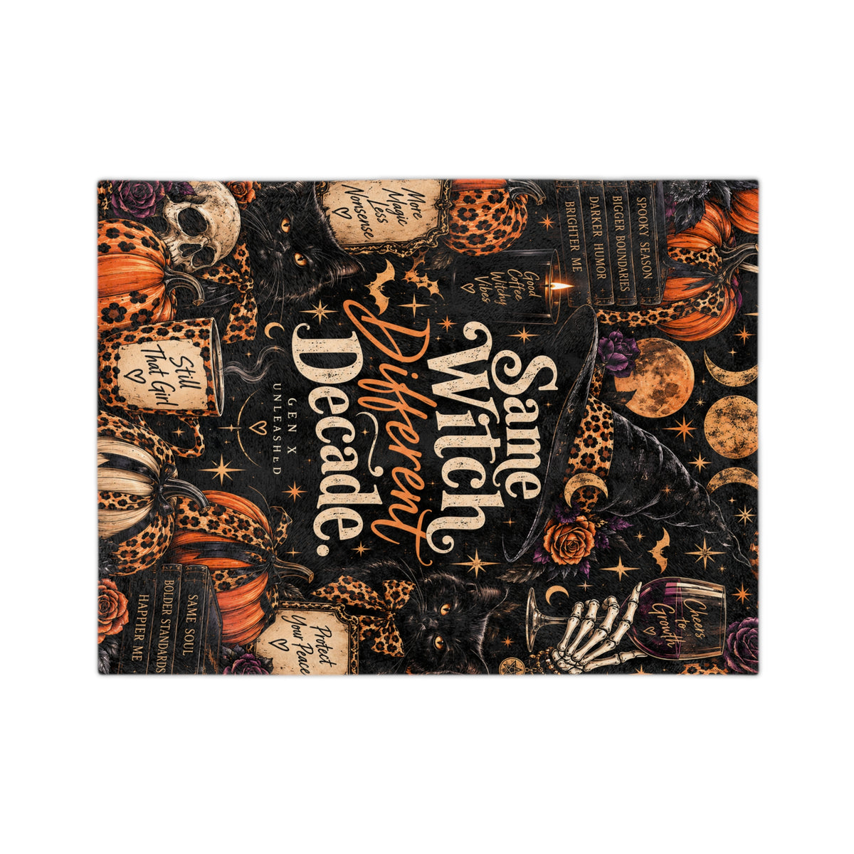 Witchy Halloween Velveteen Microfiber Blanket — "Same Witch Different Decade"