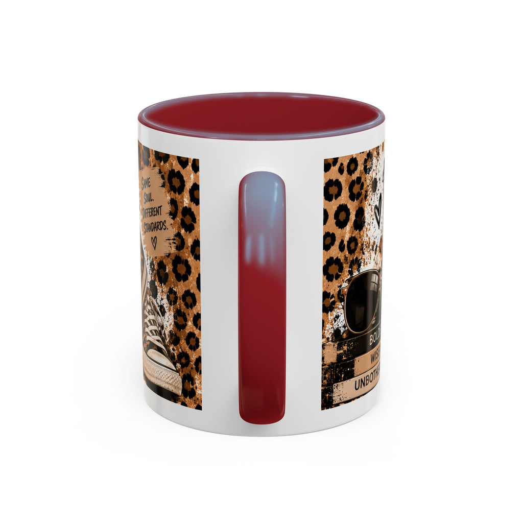 Good Coffee Bigger Boundaries Accent Mug — Leopard Sneaker Coffee Quote (11/15oz)