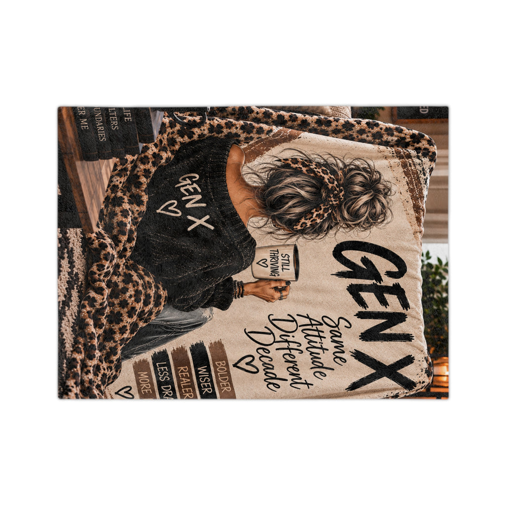 Gen X Velveteen Blanket — 'Same Attitude Different Decade' Cozy Leopard Throw