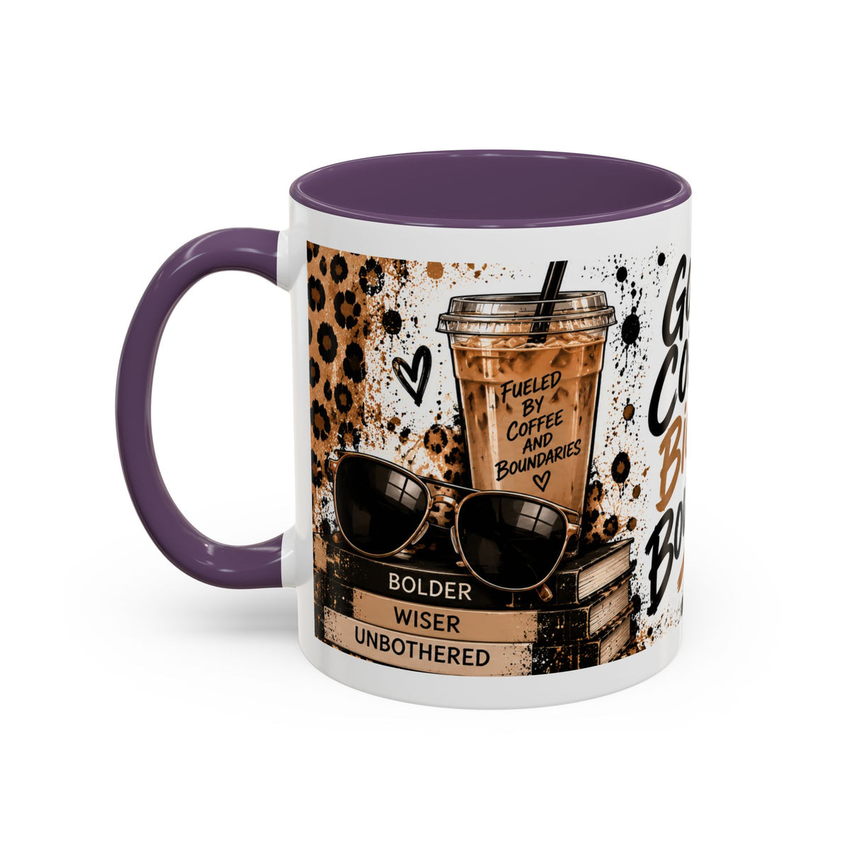 Good Coffee Bigger Boundaries Accent Mug — Leopard Sneaker Coffee Quote (11/15oz)