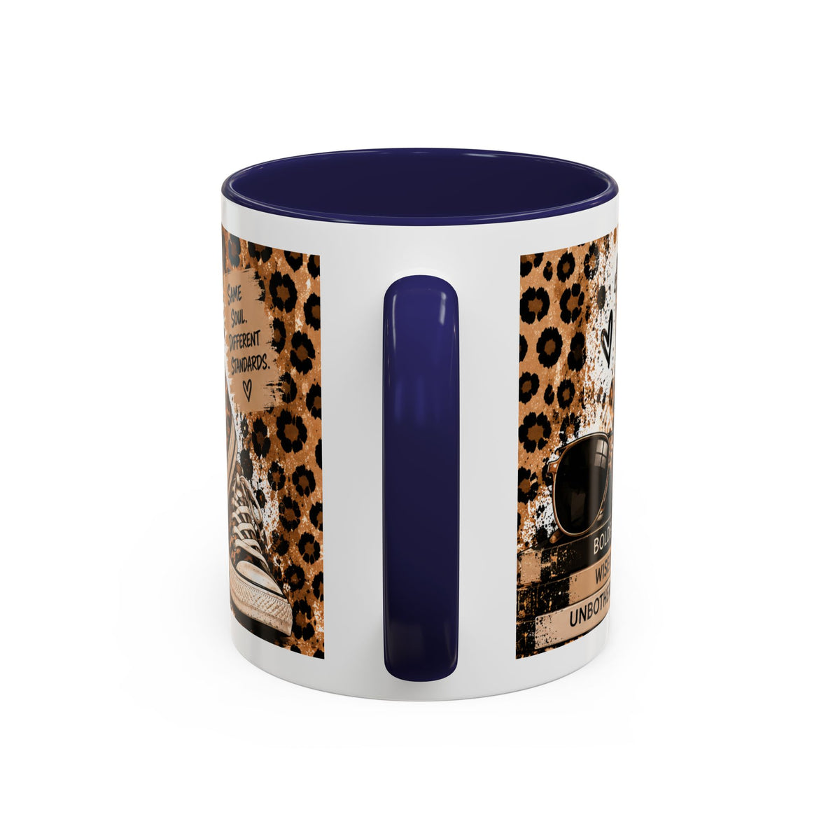 Good Coffee Bigger Boundaries Accent Mug — Leopard Sneaker Coffee Quote (11/15oz)