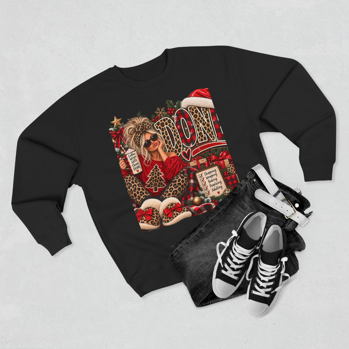 Christmas Mom Crewneck Sweatshirt - Leopard Santa Holiday Graphic