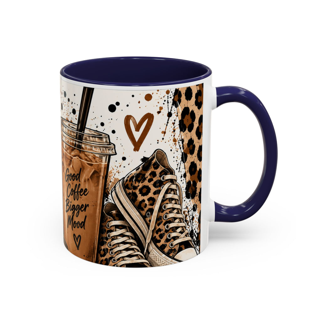 Coffee Lover Accent Mug — 'Good Coffee Bigger Mood' Leopard Design (11/15oz)