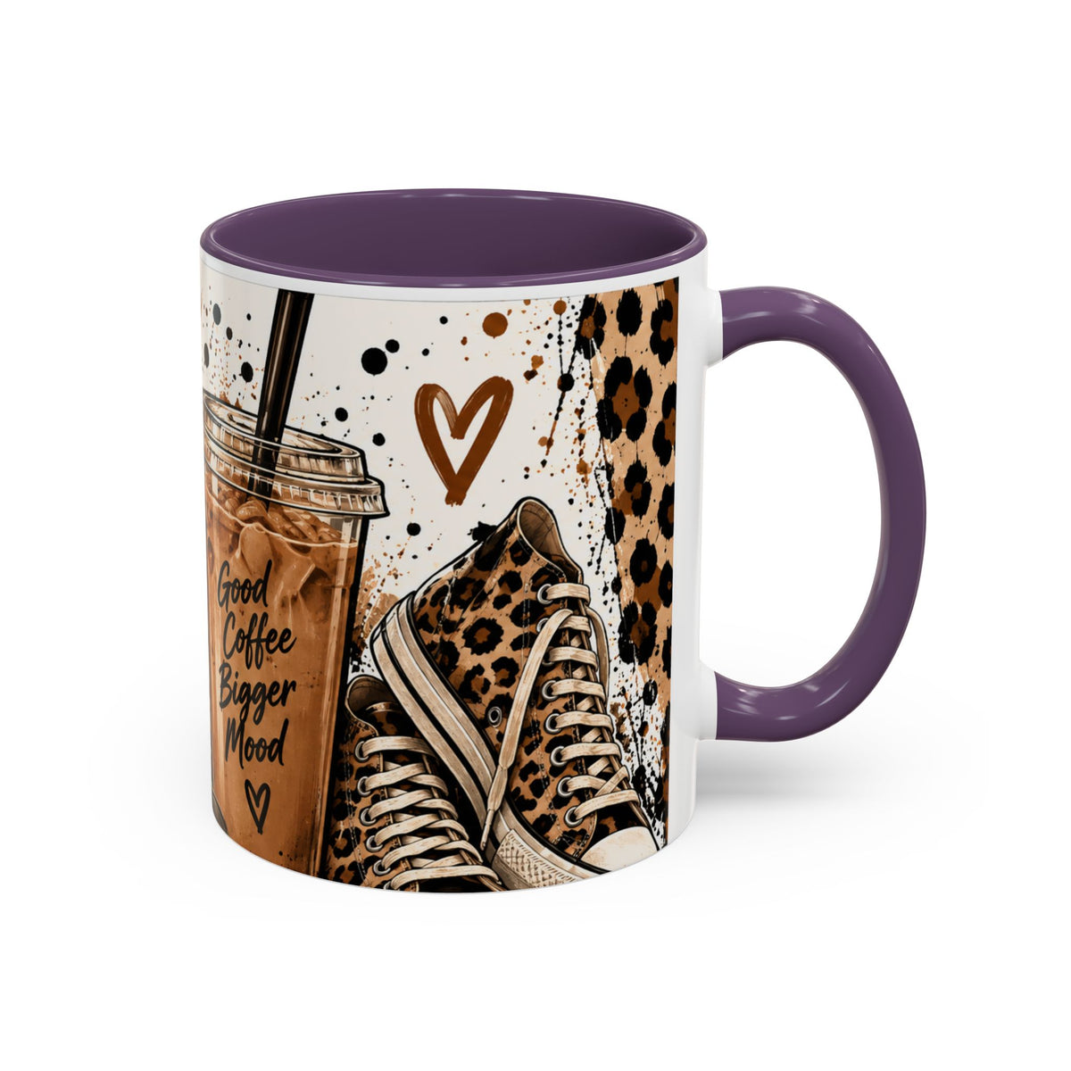 Coffee Lover Accent Mug — 'Good Coffee Bigger Mood' Leopard Design (11/15oz)