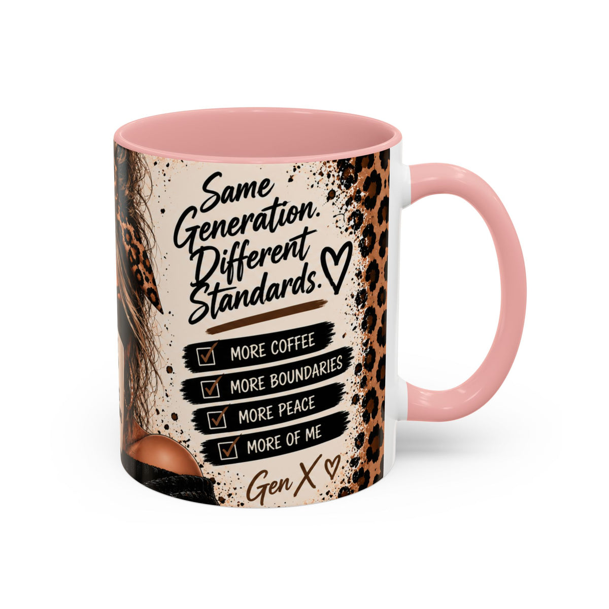 Gen X Coffee Mug - "Gen X Fueled by Choices Not Approval" Leopard Accent Mug