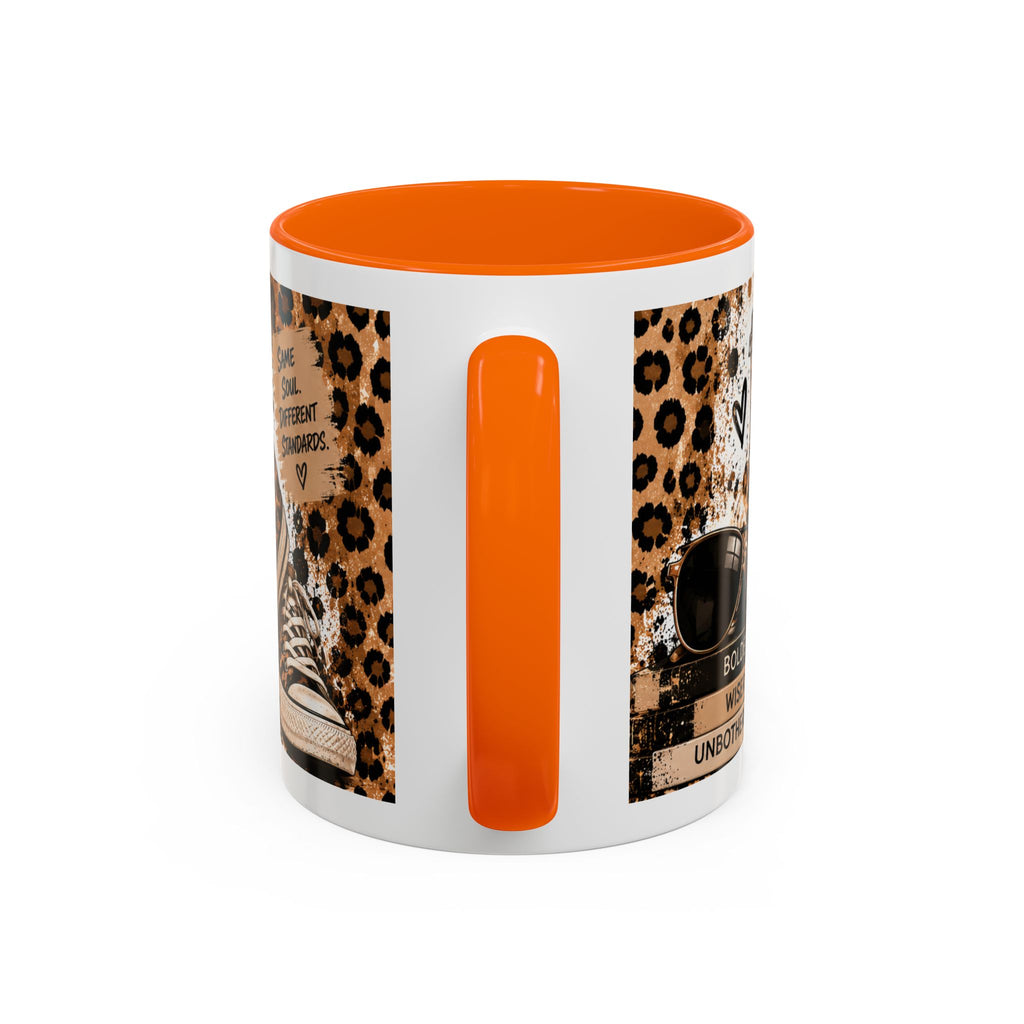Good Coffee Bigger Boundaries Accent Mug — Leopard Sneaker Coffee Quote (11/15oz)