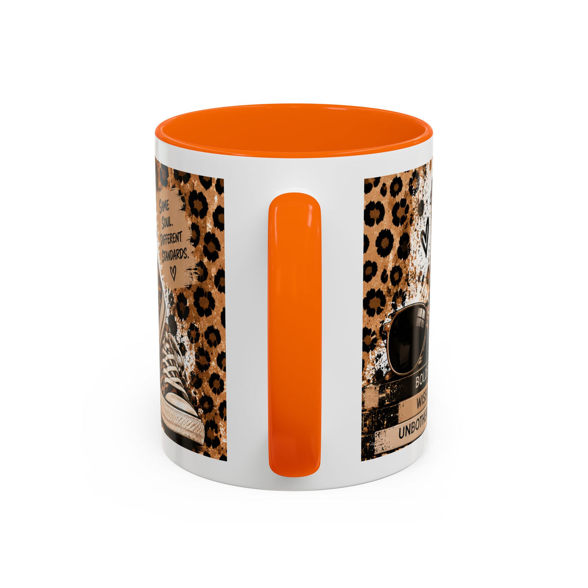 Good Coffee Bigger Boundaries Accent Mug — Leopard Sneaker Coffee Quote (11/15oz)