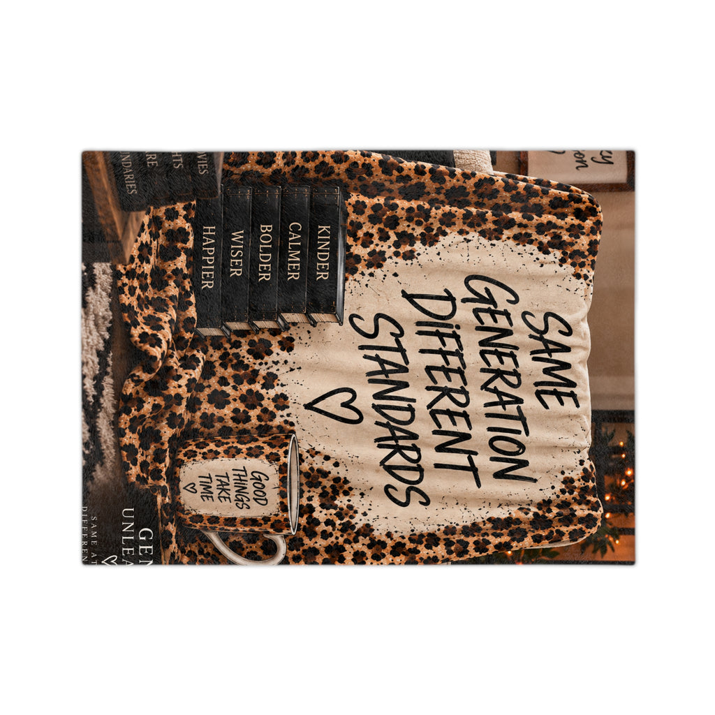 Leopard Sherpa Blanket – "Same Generation Different Standards" Cozy Throw