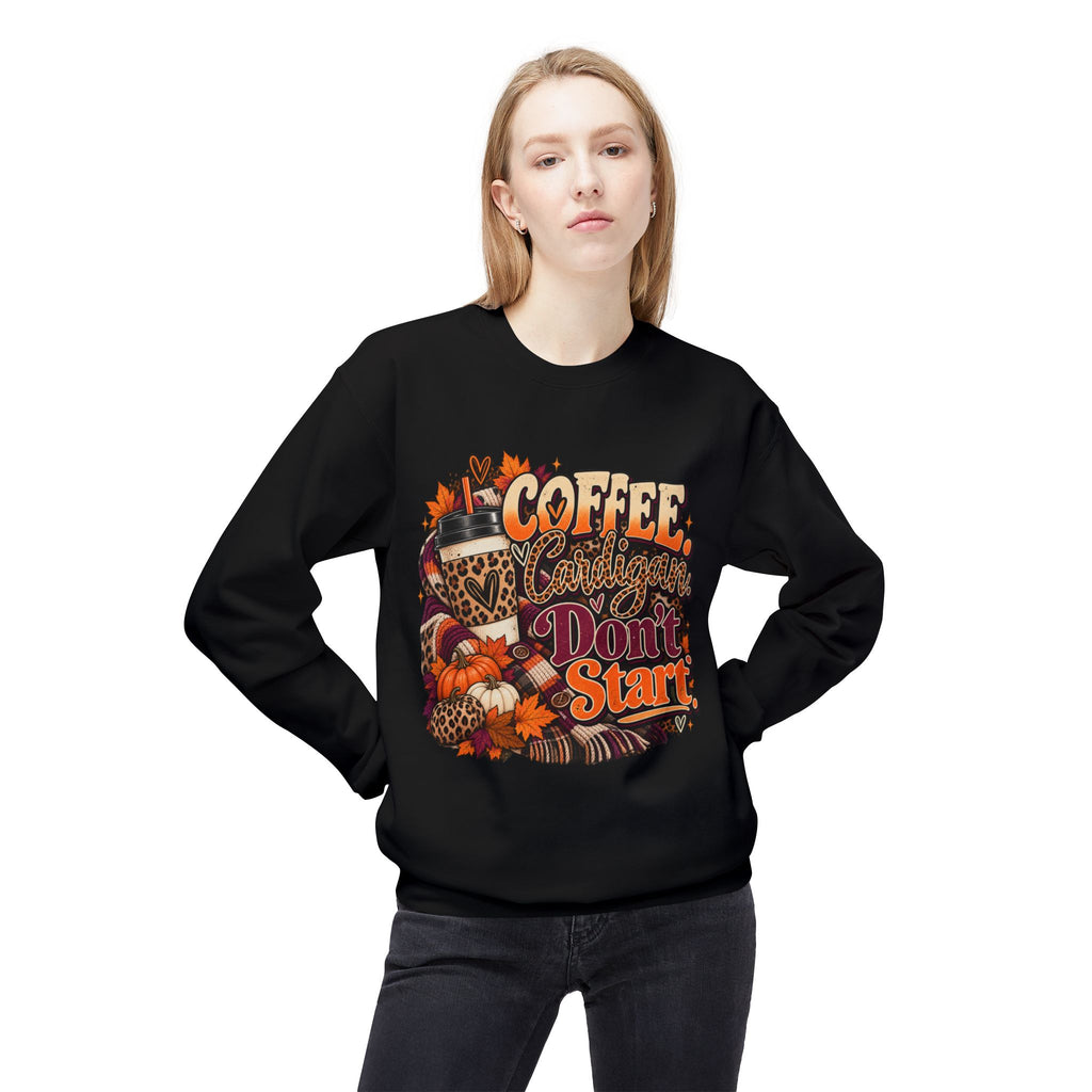 Coffee & Cattitude Sweatshirt — "Coffee and Cattitude Don't Start" Fall Crewneck