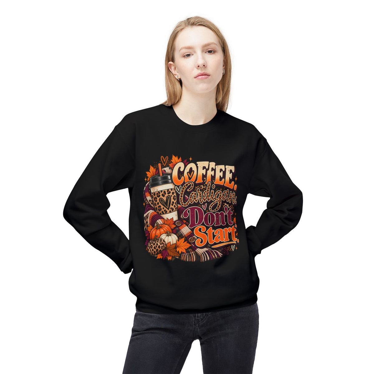 Coffee & Cattitude Sweatshirt — "Coffee and Cattitude Don't Start" Fall Crewneck