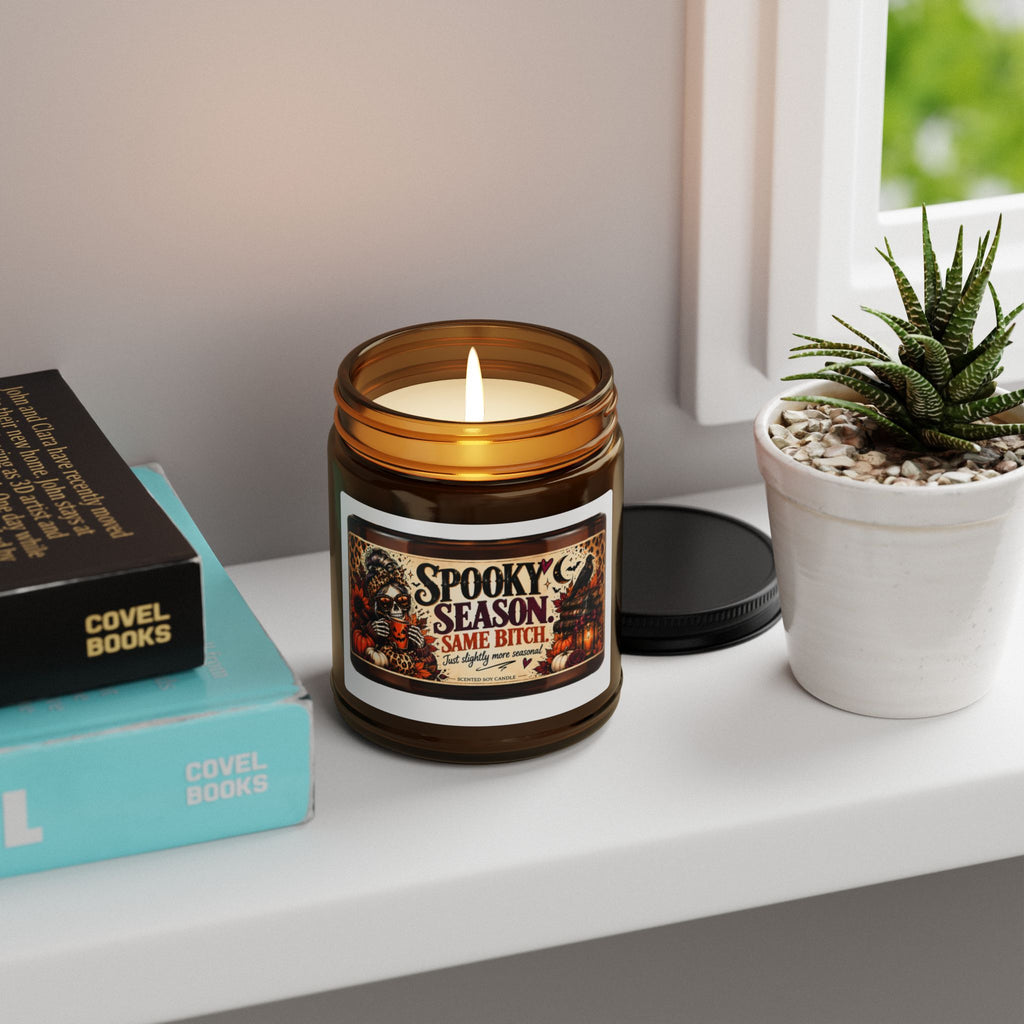 Spooky Season Soy Candle — Amber Jar ("Spooky Season Same Bitch")